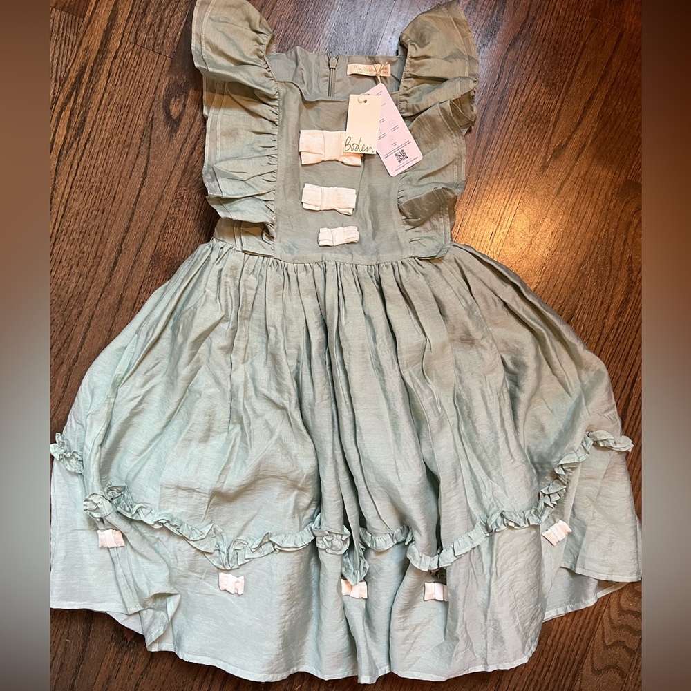 Boden 8/9 Green Organza Bow Party Dress Easter Girls